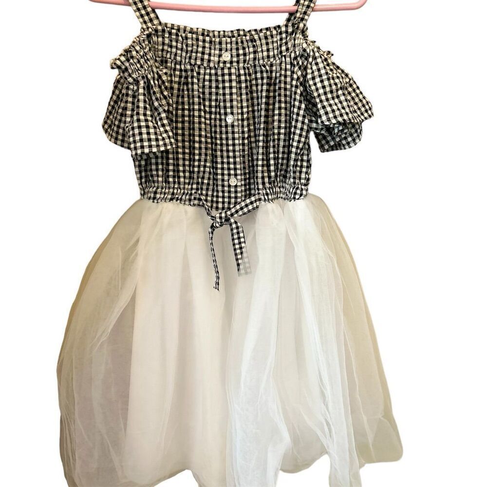 Bonnie Jean Girls Checkered Tulle Skirt Dress Size 16 Off Shoulder Party Dress - Picture 3 of 9